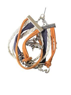 Broncos-Inspired Multi-Layer Bracelet With Infinity Charm & Braided Faux Leather